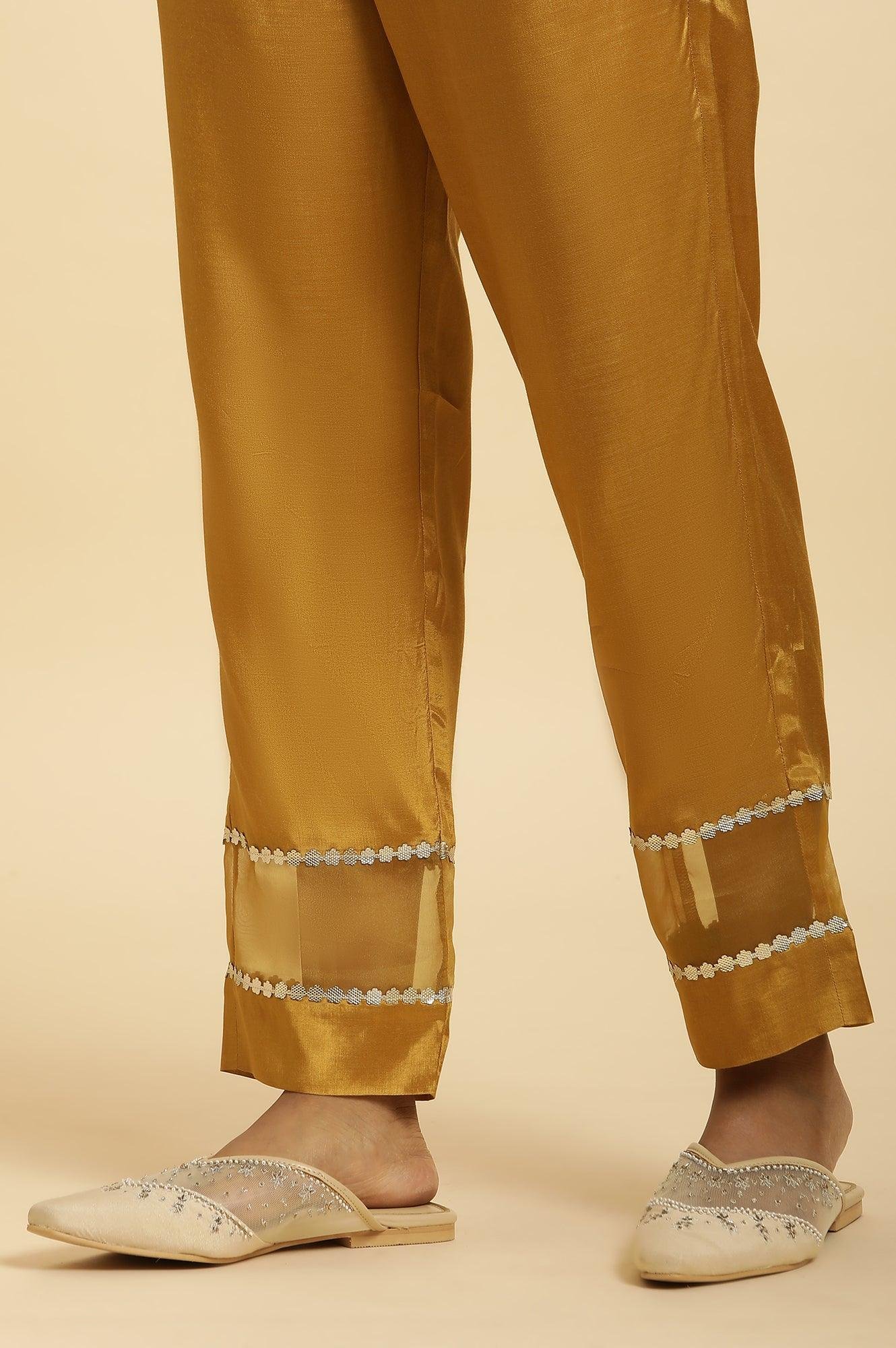 Yellow Embroidered Kurta, Pants And Dupatta Set - Image 2